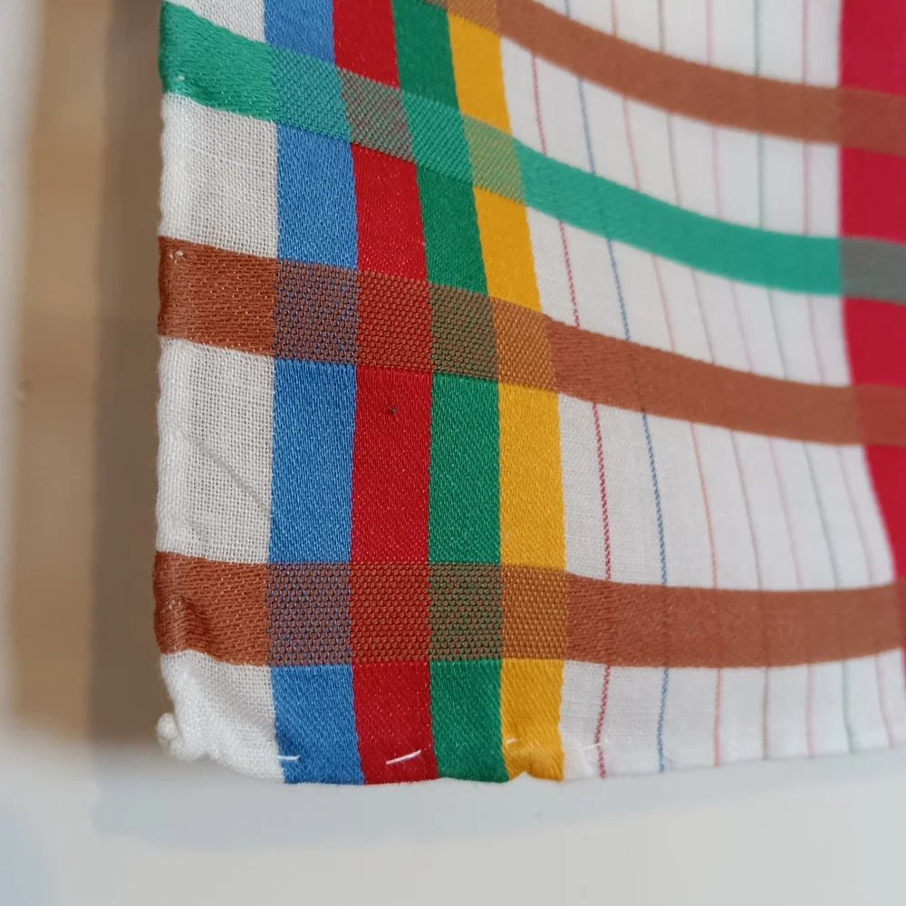 2 Vintage Colorful Plaid Women's Scarf /Handkerchief/Pocket Square